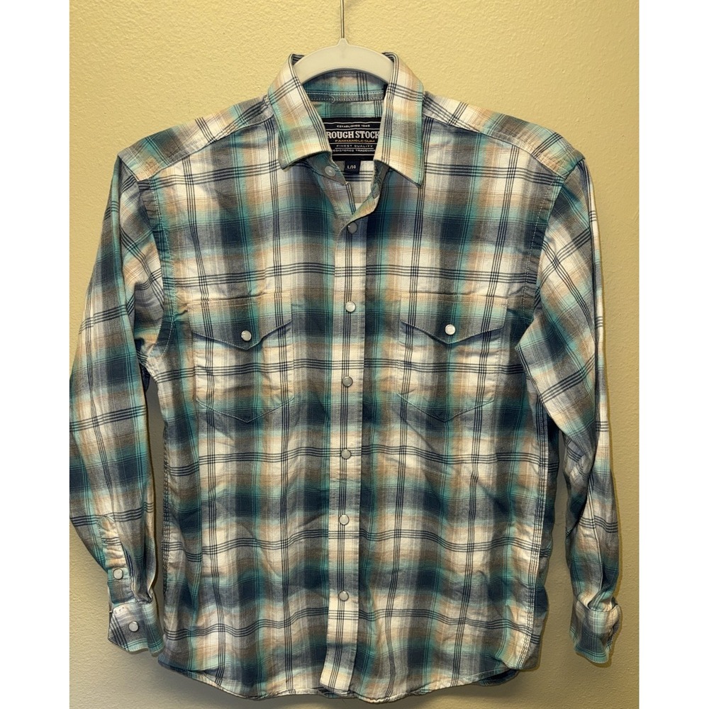 Rough Stock Panhandle Slim Shirt Boys 14 Pearl Snap Western Flannel Plaid Rodeo